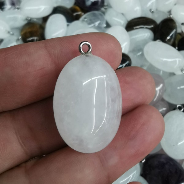 Drilled-- 25x18mm Genuine rock quartz -tiger eye stone -rose quartz Pendant Natural nuggets freeform egg Focal Bead