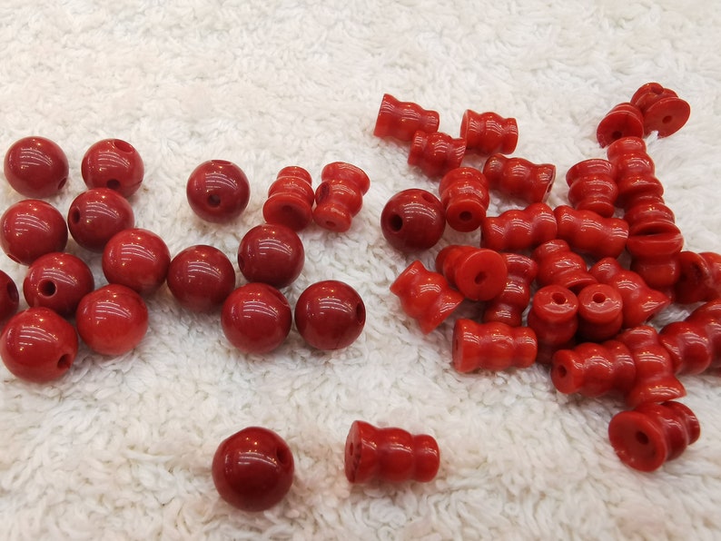 6sets Natural Red Coral Guru BeadsOcean Coral Mala Making ,3 hole Bead for connector spacer beads necklace pendant image 3