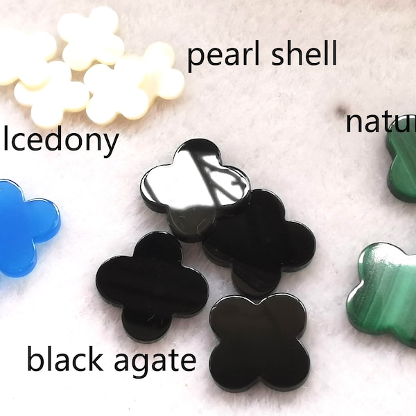 6pcs Genuine Blue Chalcedony - Malachite - Mother of Pearl shell -black jet agate -Clover Four Leaf Clover 6-18mm cabochon Loose Stones