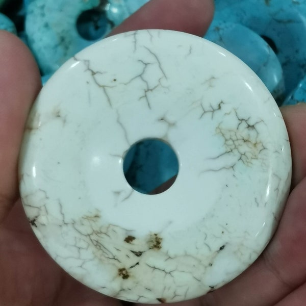 Large 50mm(2") Tibetant turquoise stone  pendant,bone white  donut Circle gemstone focal, stone coin, round earrings Focal 1pcs