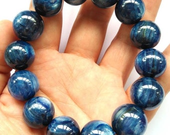 Genuine Kyanite Gemstone Beads: Grade AA Blue Round, 8 Inch Strand (6-16mm)
