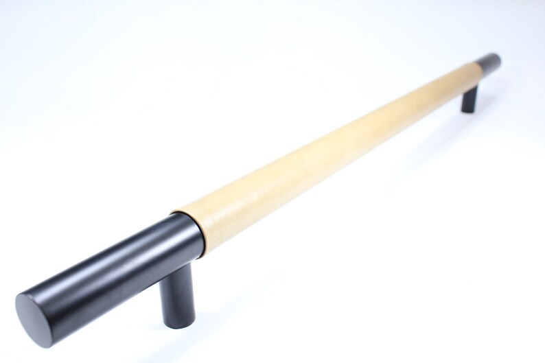 Leather Wrapped Entry Door Pull Handles 800mm Baseball Stitched