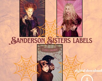Digital Download- Sanderson Sisters for tall candle/bottle- labels diy decoration- Hocus Pocus