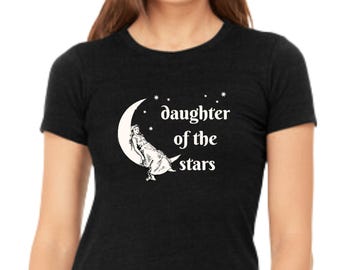 Daughter of the Stars T-Shirt | Vintage Celestial Moon Tee | Mystical Starry Graphic Shirt | Cosmic Feminine Aesthetic Clothing