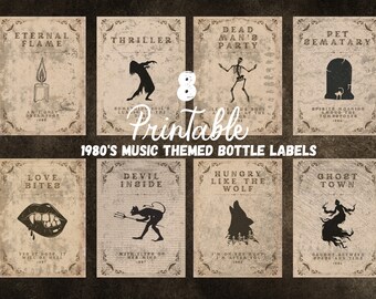 Printable, 1980's, Halloween, vintage style bottle labels, halloween party, retro