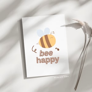 PRINTABLE Art for Postcards - "Bee Happy" Bumblebee Positive Quote Postcard | Wall Art Print | Bee Postcard | Teacher Postcard