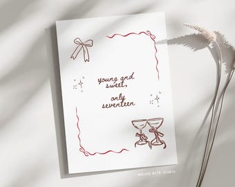 Dancing Queen &#39;Young and Sweet, Only Seventeen&#39; Birthday Card Printable (Digital Download)