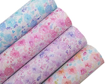 Pastel Floral Print Faux Leather Roll, DIY Craft Material