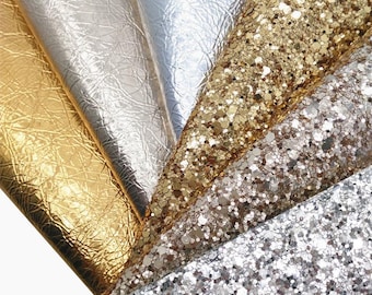 Gold & Silver Chunky Glitter Faux Leather Fabric (11.8in x 52.8in)