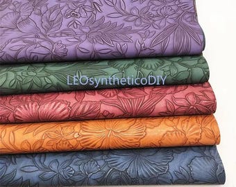 Embossed Floral Faux Leather Fabric, Handbag Accessories (15.7in x 52.8in)