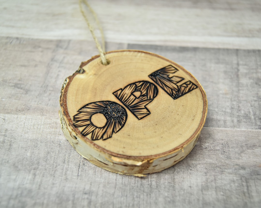 Ope Ornament, Wood Burned Ornament, Wood Ornaments, Floral Ornament