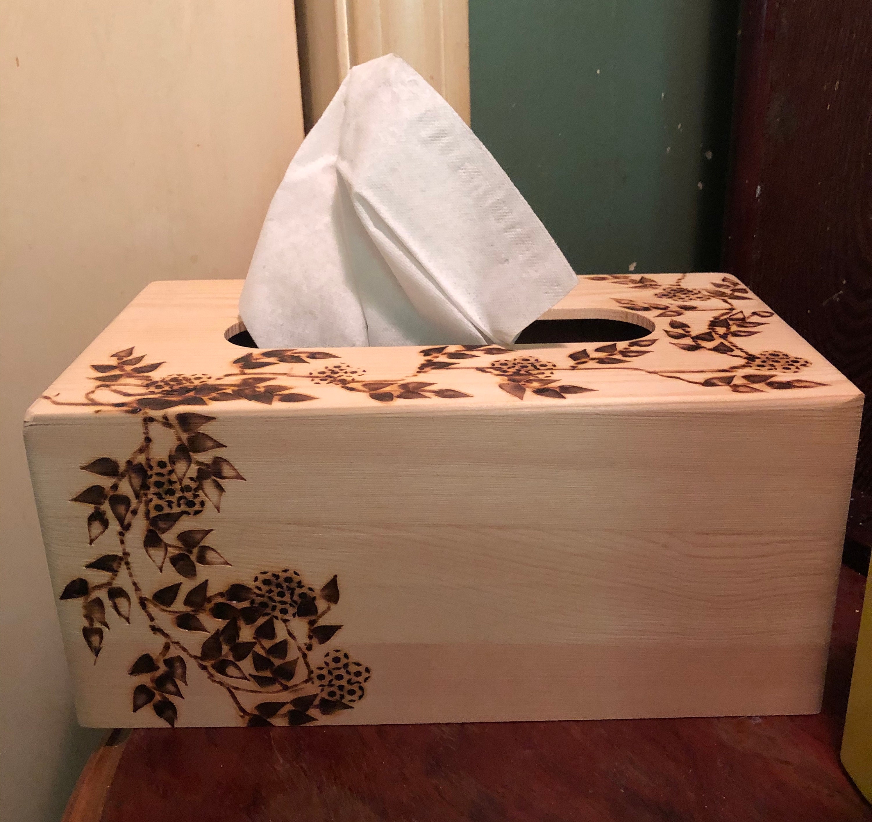 Tissue Box Cover Large With Wood Burned Design Etsy UK