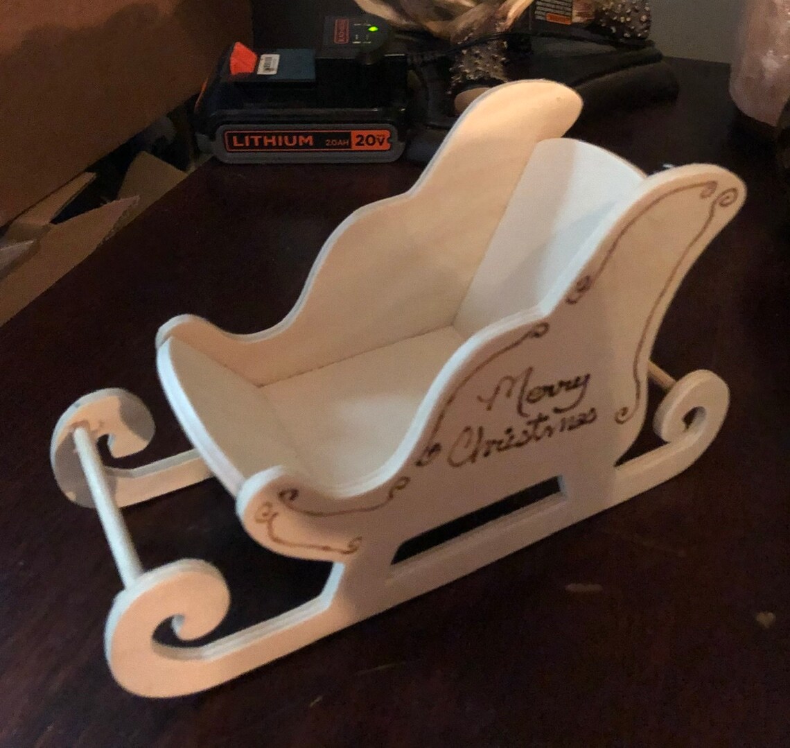 Sleigh Centerpiece Wood Burned Design Etsy