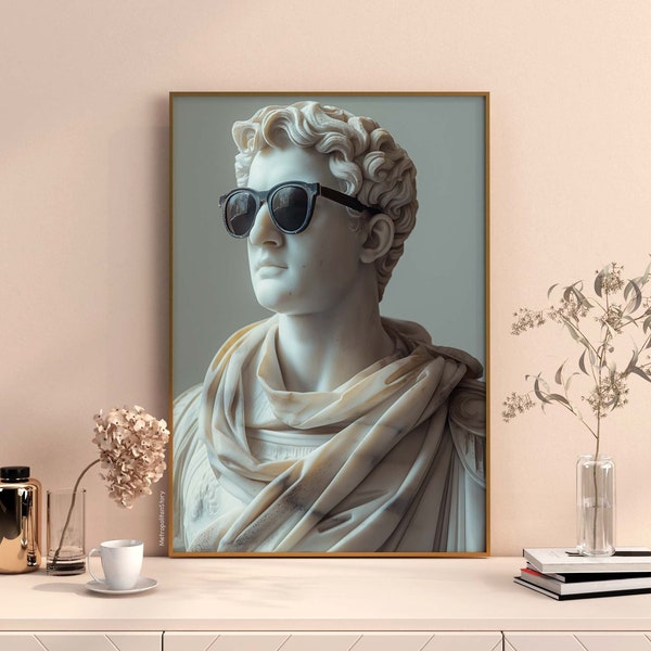 Timeless Statue Renaissance Sculpture of Modern Life | Italian Art | Marble Poster | Ancient Sun Glasses | Printable Wall Art | Roman Empire