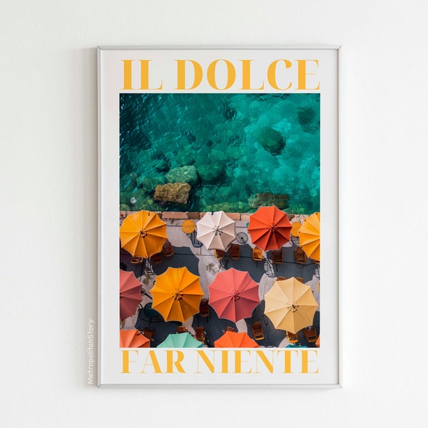 Digital Dolce Far Niente Poster | Wall Art | Italian Quote | Italian Vintage | Italy Travel Poster | Spritz | Personalised TEXT Color