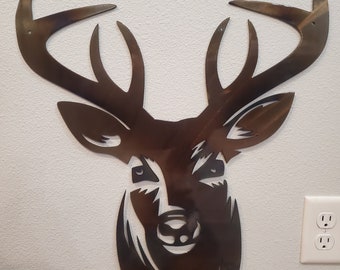 Deer Head Sign, Deer Antler Décor, Deer Hunter Gift, Deer Camp Sign, Deer Metal Sign, Fathers Day Gift,  Christmas Gift For Him
