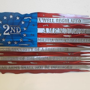 2nd Amendment Steel American Flag Metal Sign, Metal American Flag, Metal American Flag with Second Amendment, Metal American Flag Sign