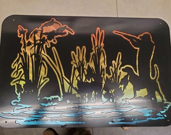 Duck Hunting Sunset Metal Wall Art Hanging, Hunting Décor, Wildlife Sign, Dog Hunting, Handcrafted Metal Art, Wall Décor