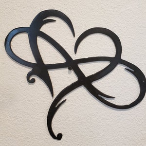 Arte de pared de metal de corazón infinito personalizado y personalizado, letrero de metal, acero, plasma, colgante, símbolo del infinito con corazón, decoración de pared de acero