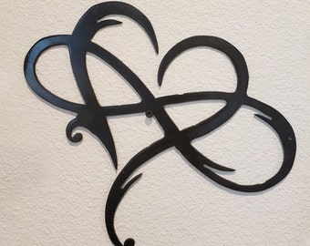 Custom & Personalized Infinity Heart Metal Wall Art, Metal Sign, Steel, Plasma, Hanging, Infinity Symbol with heart, Steel wall décor