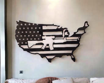 Black Metal Flag With AR-15, Metal Flag Wall Art, Metal Flag Sign, Metal Wall Décor, Metal Flag Art, Black 2nd Amendment Flag