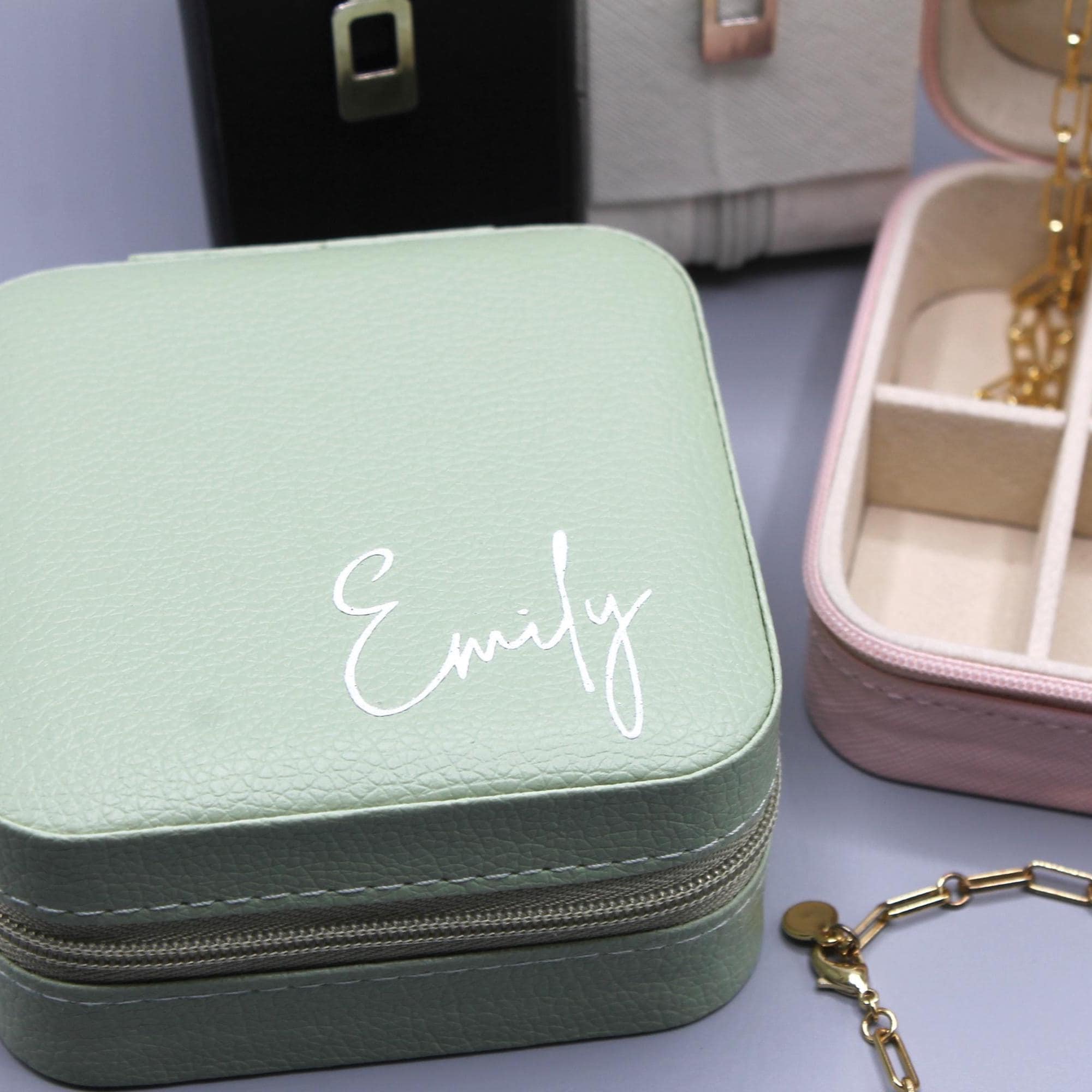 Personalized Sage Green Travel Jewelry Box