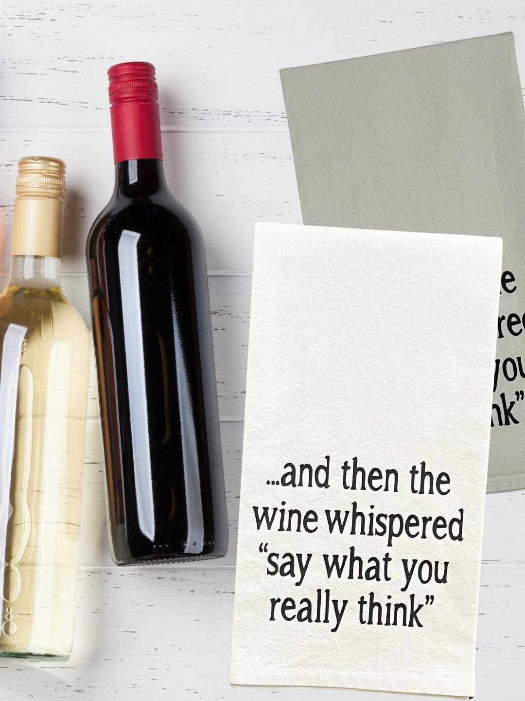 Funny Wine Themed Kitchen Towels - "And Then The Wine Whispered" Dishcloths 24x16 Inch Housewarming Gifts
