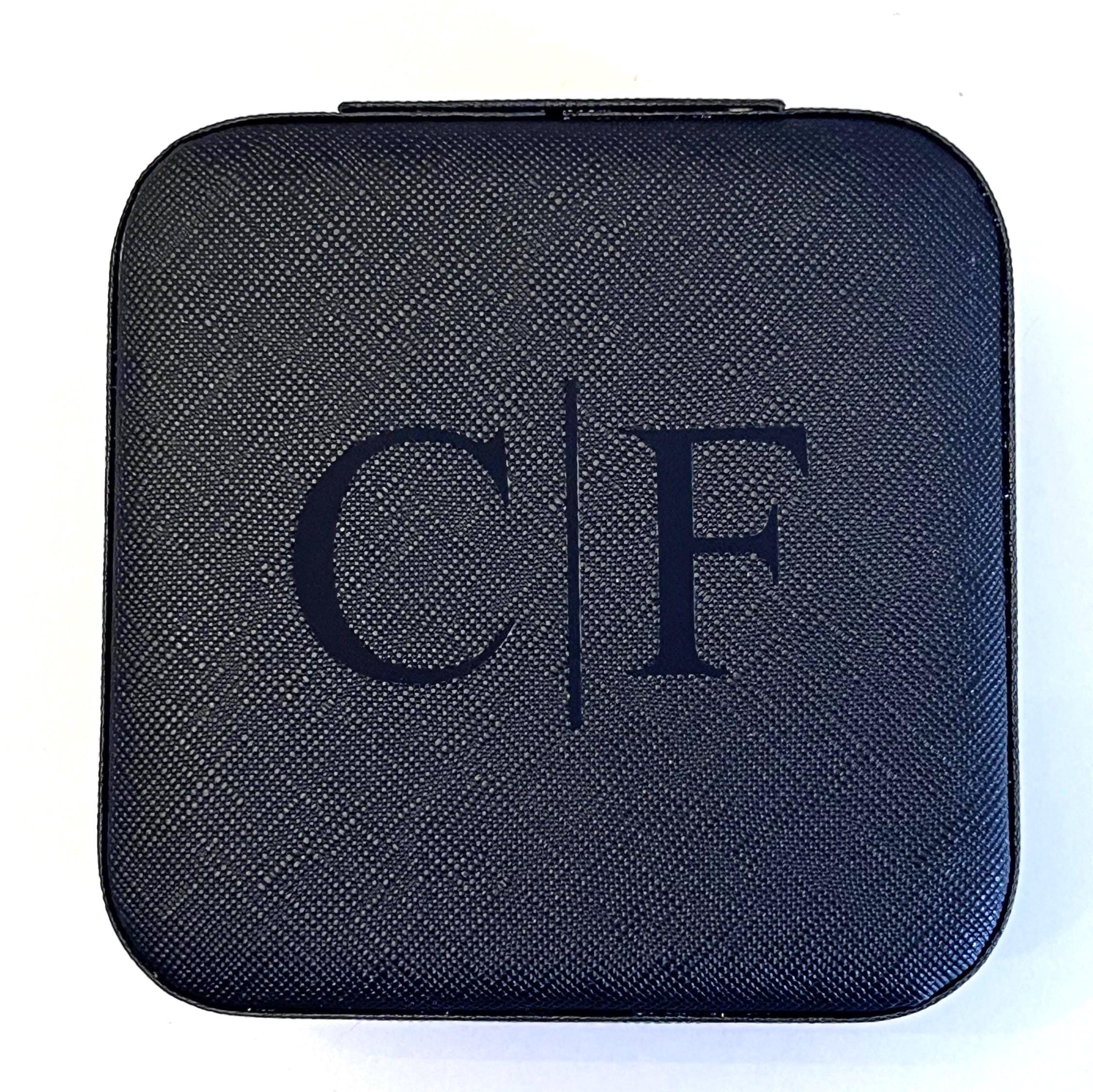 Personalized Black Travel Jewelry Box: Faux Leather Mini