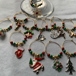 Christmas theme wine charms - set of 12