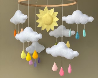 Rainbow Rain Cloud Baby Mobile, Felt Nursery Decor