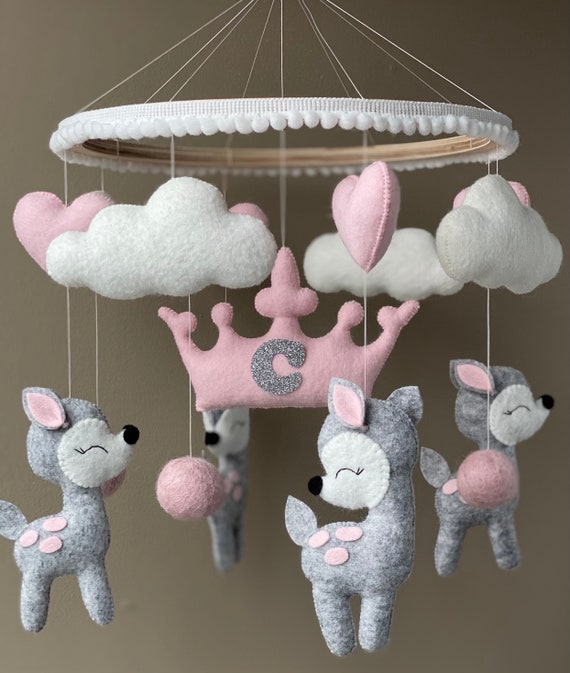 Baby Mobile With Woodland Deer Baby Girl Princess Crib Etsy