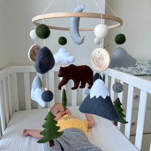 baby mobile, mountains crib decor, mountains nursery, woodland mobile, bear mobile