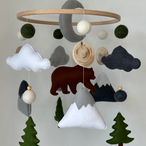baby mobile, mountains crib decor, mountains nursery, woodland mobile, bear mobile