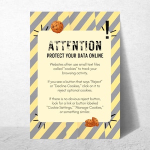 Reject Tracking Cookies Poster for Kids | Online Data Safety for Children, Protect Personal Info, Kid&#39;s Privacy Reminder, Educational Poster