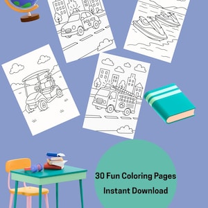 Fun Coloring Page Set | Instant Download | Summer Party Favors | Summer Kid Party Games | Kids Camp Coloring Pages | Car Pages | Fun Art