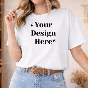 Comfort Colors C1717 White Shirt Mockup, CC 1717 White T-shirt Mock-up, Model Mock, Trendy Cozy Spring Summer, Boho Aesthetic Tshirt