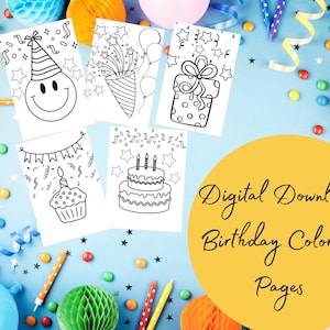 Birthday Fun Coloring Pages | Kids Birthday Party Activity | Set of 8 Birthday Party Coloring Sheets | Cute | Summer Party | Birthday Party