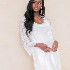 White Bride Lace Robe, Long Floor Length Lace bridal Robe, Satin Slip, Wedding Day Getting Ready  Robe, Gift for Bride, Bridal Shower Gift,