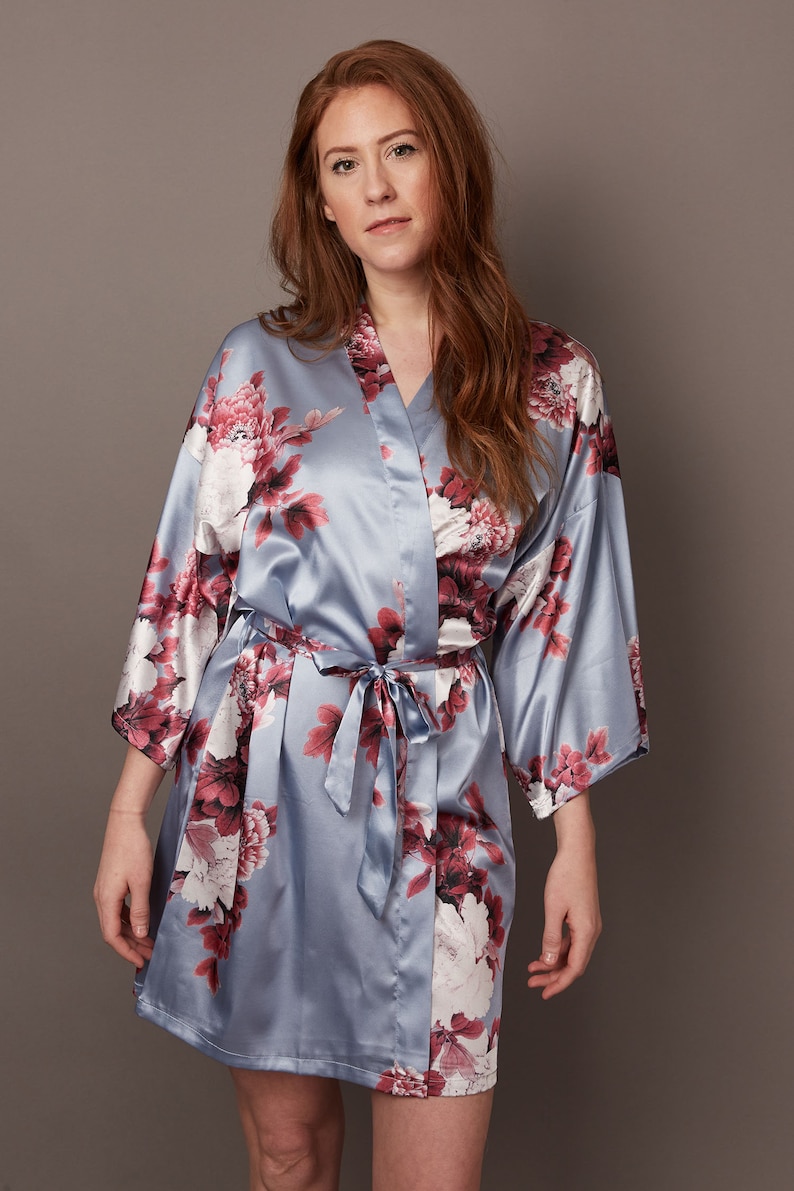 Navy Robe Bridesmaid Robes Bridesmaid Gifts Floral Satin Etsy