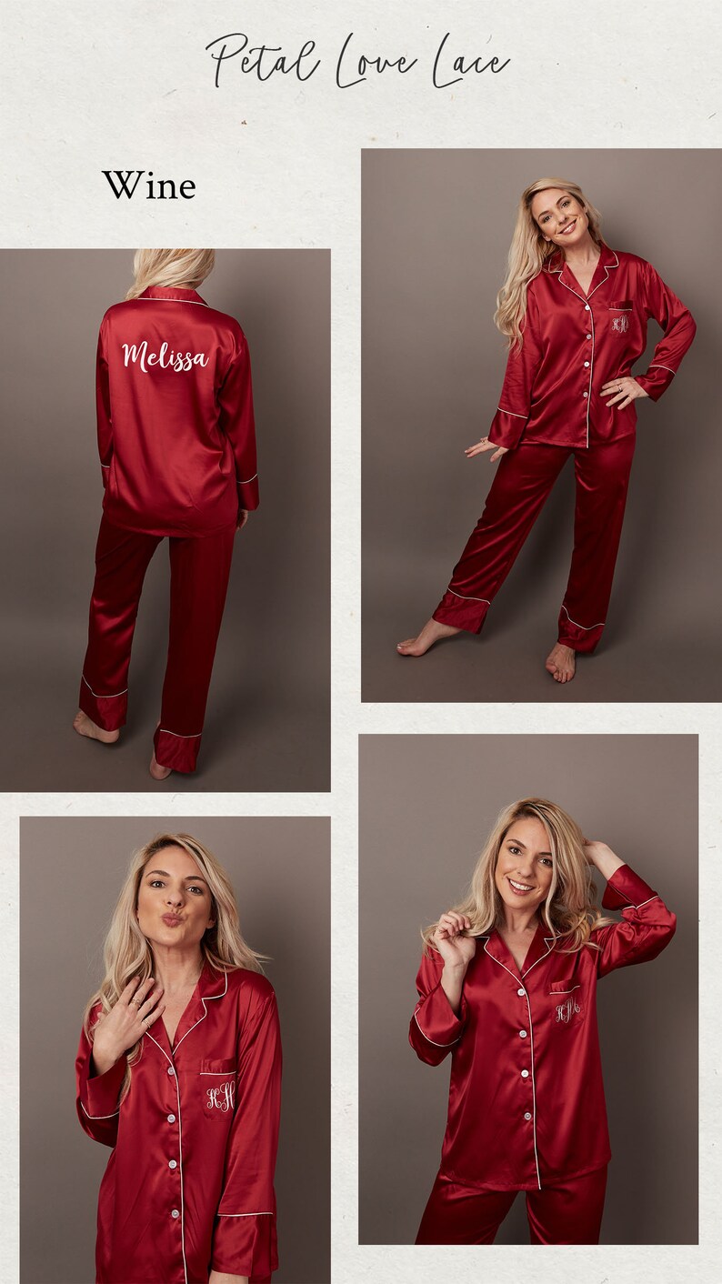 Personalized Pajamas Set Bridesmaid Pajamas Navy Satub OH | Etsy