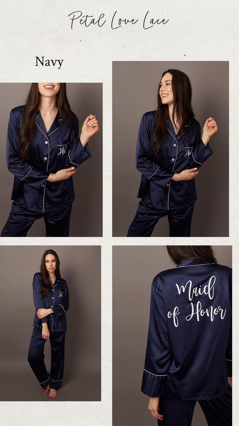 Personalized Pajamas Set Bridesmaid Pajamas Navy Satub OH | Etsy