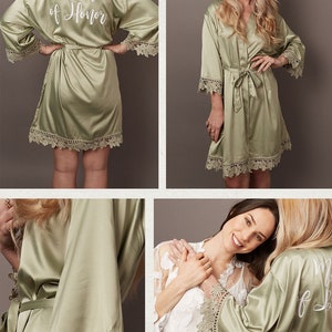 Holiday Sale Bridesmaid Robes Bridesmaid Gifts Lace Robes Personalized Robe Bride Robe Bride Gift Bridal Party Robe Sage