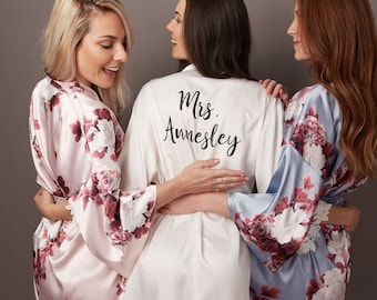 Bridesmaid Robes | Bridesmaid Gifts | Floral Satin Robes | Personalized Robe | Bride Robe | Blue Robe |  Bridesmaid Proposal | Bridal Robe