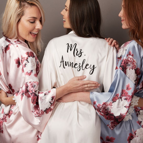 Bridesmaid Robes | Bridesmaid Gifts | Floral Satin Robes | Personalized Robe | Bride Robe | Blue Robe |  Bridesmaid Proposal | Bridal Robe