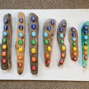 Chakra Rocks on Driftwood
