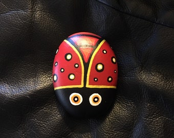 Hand Painted Red Ladybug Rock- Paperweight