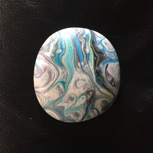 Acrylic Paint Poured Rock- Fluid Art Rock - Paperweight