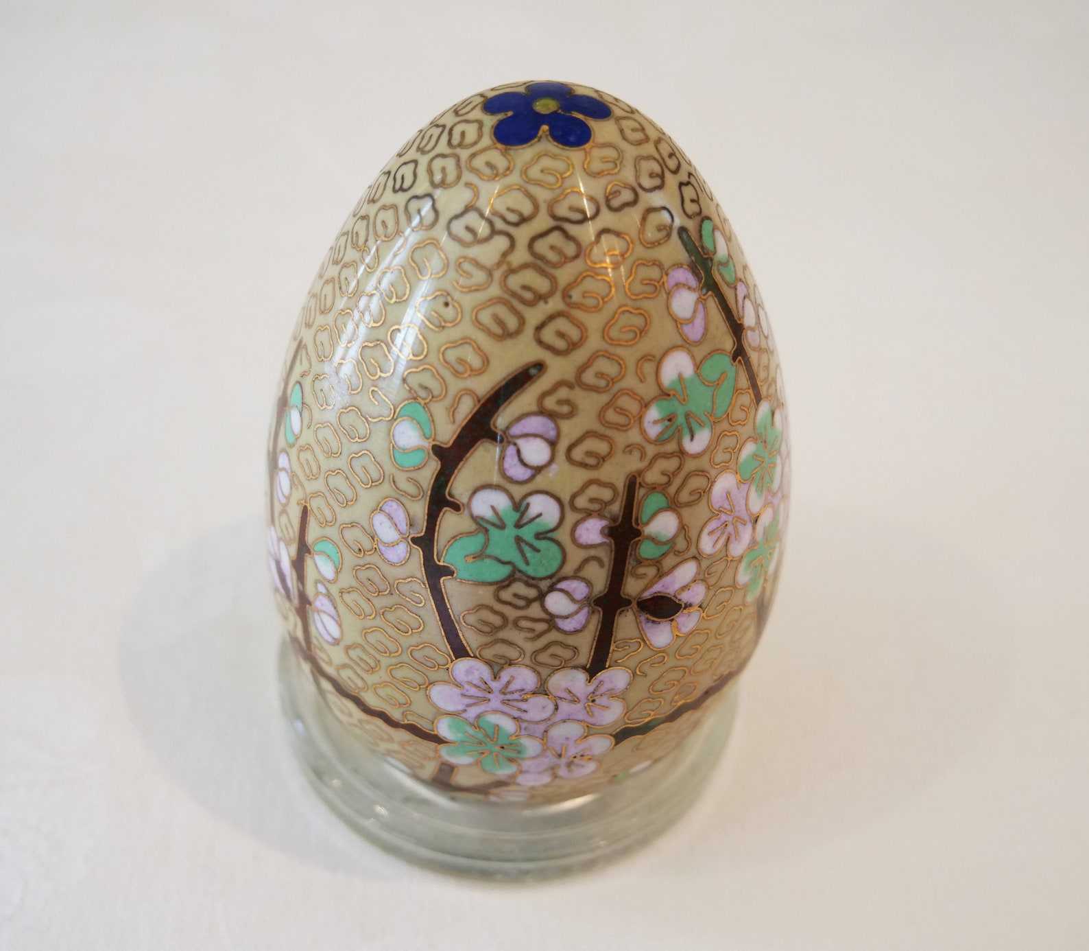 Large Cloisonné Egg Large Decorative Egg Enamel and Brass Etsy