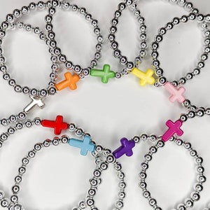 Silver Beaded Cross Bracelet