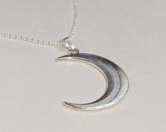 Large Silver Crescent Moon Necklace